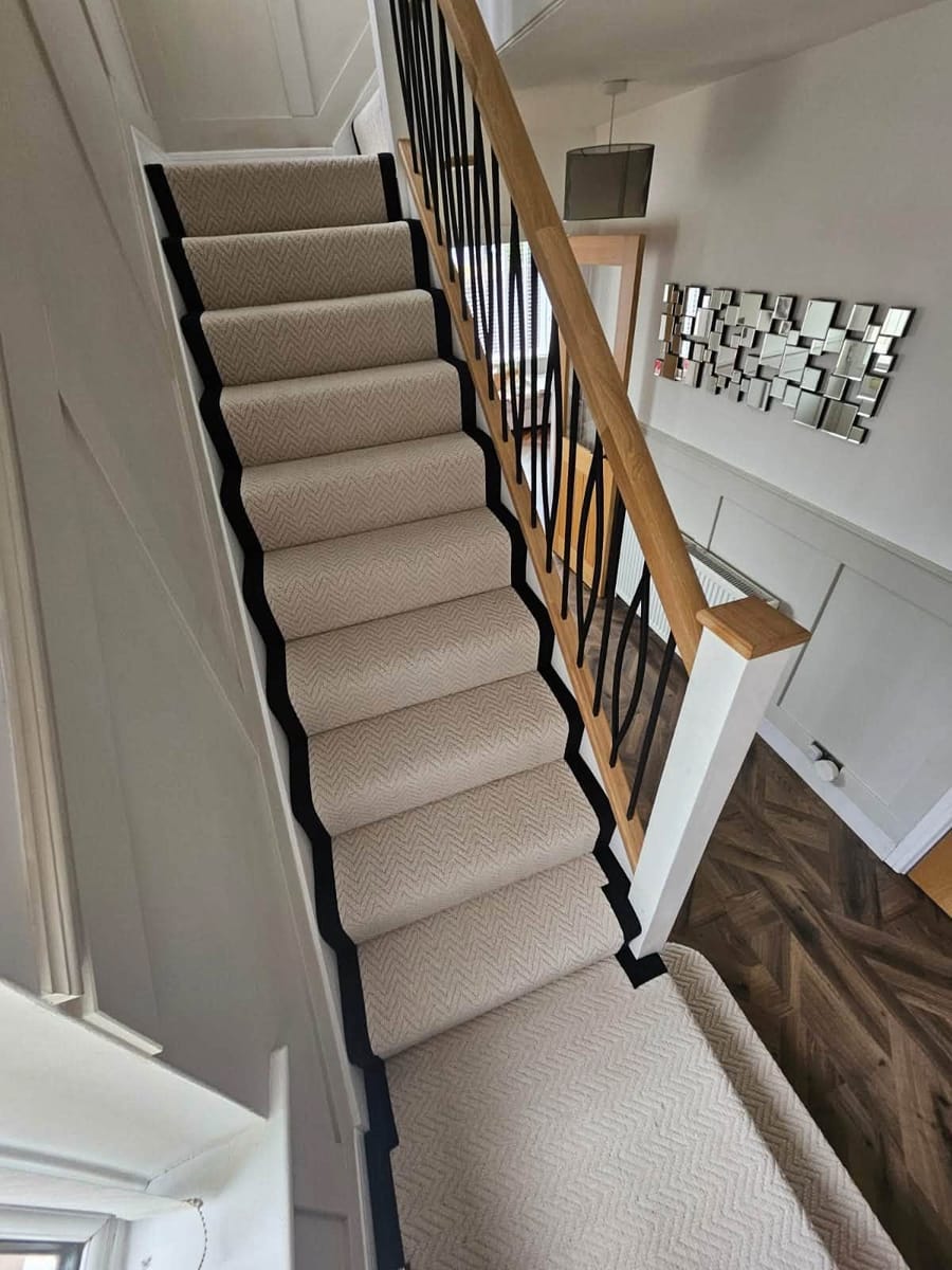 cream runner oak spindles, fitted by BDL Carpets & Vinyl in Sheffield