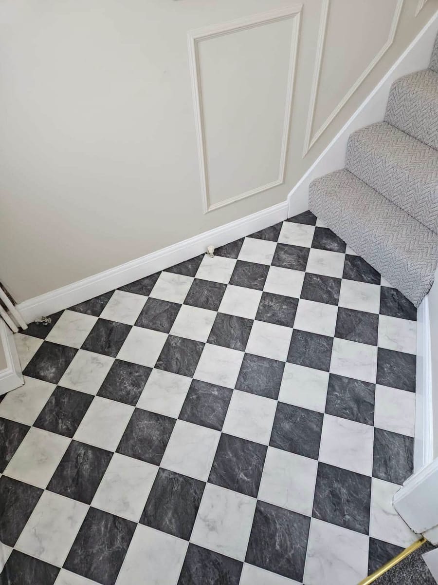 checkerboard hallway, fitted by BDL Carpets & Vinyl in Sheffield