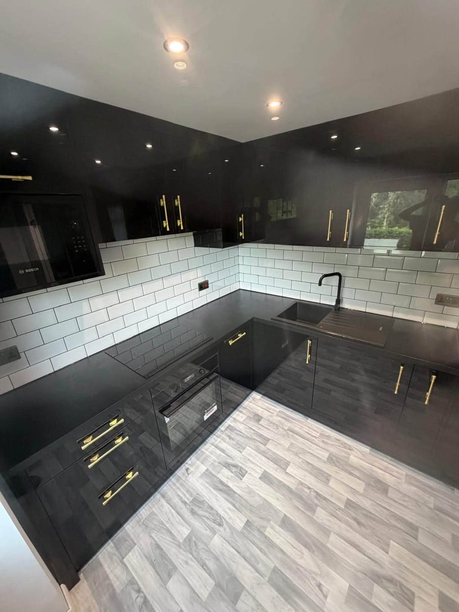 grey plank black kitchen, fitted by BDL Carpets & Vinyl in Sheffield